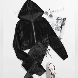 O-ring Zip Up Velvet Hoodie & Sweatpants Set